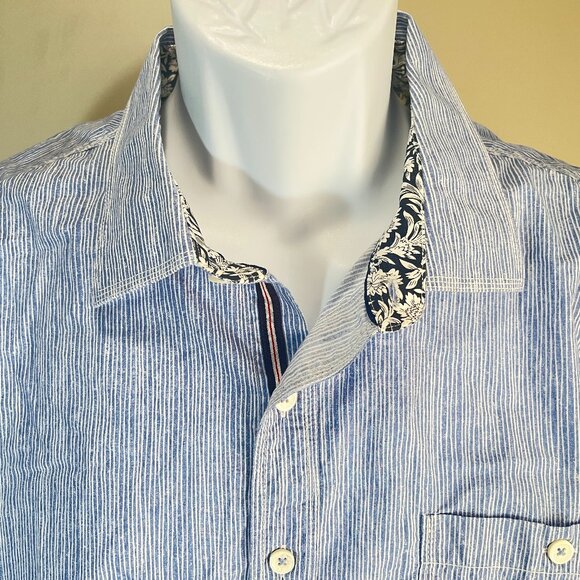 BUGATCHI Men's light blue and white shaped fit contrasting collar s/s shirt XXL - Picture 1 of 6